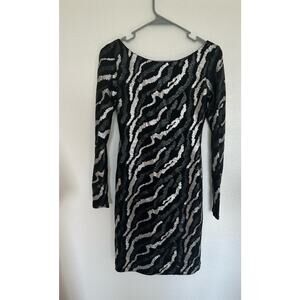 Jump Open Back Black and Silver Longsleeve Mini Dress - XS